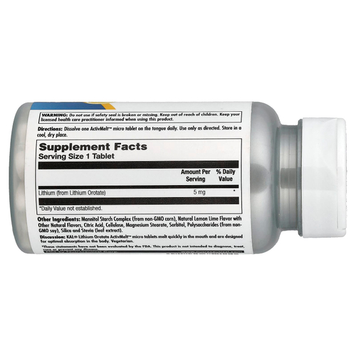 KAL, Оротат лития, натуральный вкус лимона и лайма, 90 микротаблеток