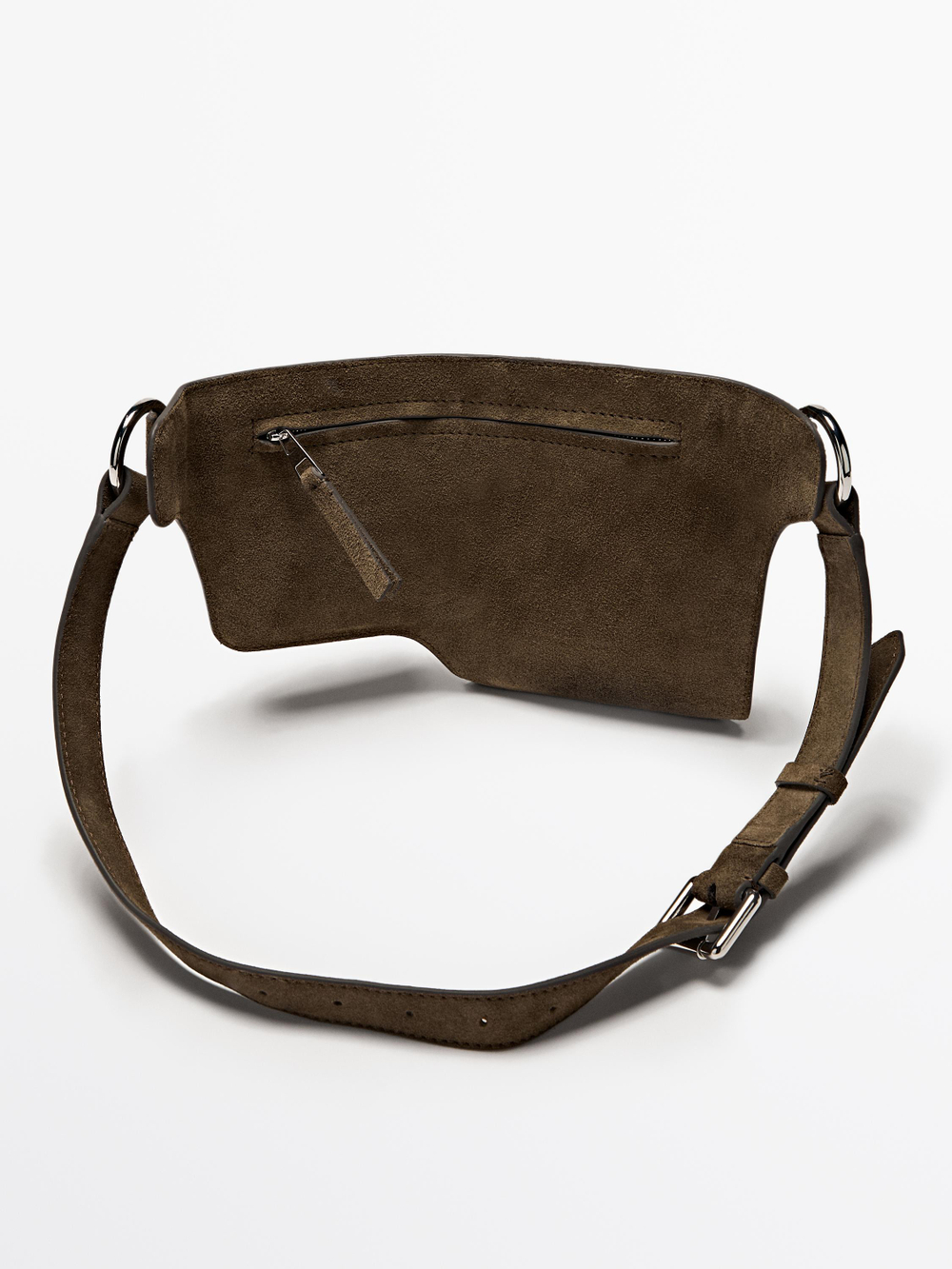 Massimo Dutti Поясная сумка из замши с двумя отделениями, хаки