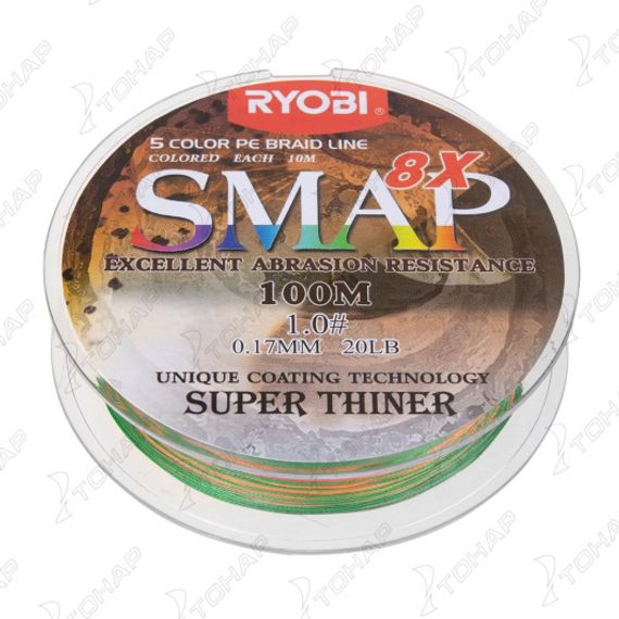 Шнур SMAP PE8X-100M 1.0# Multi Colour 0,165мм Ryobi
