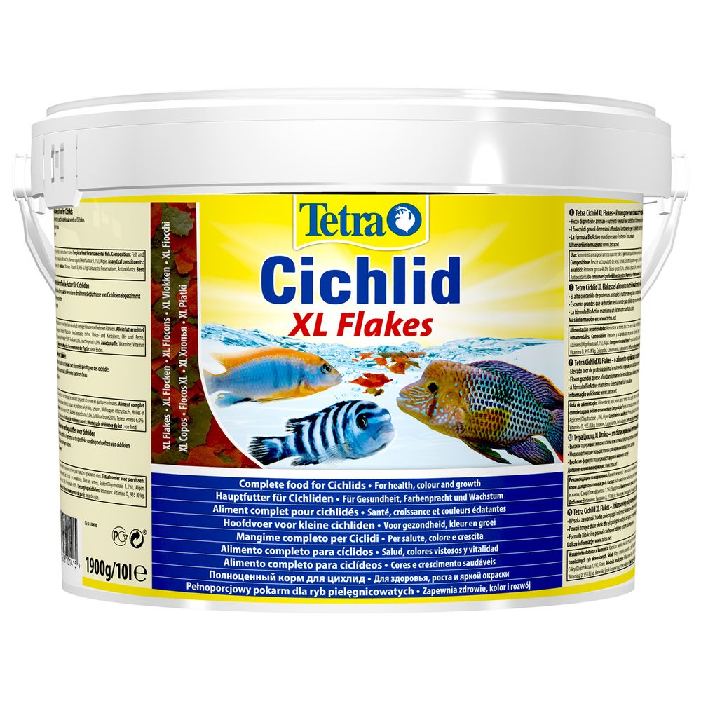 Tetra Cichlid XL корм для всех видов цихлид, крупные хлопья 10 л ведро