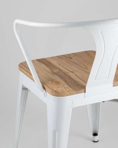 Стул TOLIX ARM WOOD с подлокотниками белый