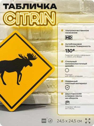 Табличка прикольная "Внимание, здесь лоси" на дверь и стену, информационная и предупреждающая, декоративный знак, 24,5х24,5 см, пластиковая, Айдентика Технолоджи