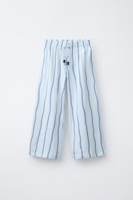 ZARA БРЮКИ WIDE LEG В ПОЛОСКУ, НЕБЕСНО-ГОЛУБОЙ