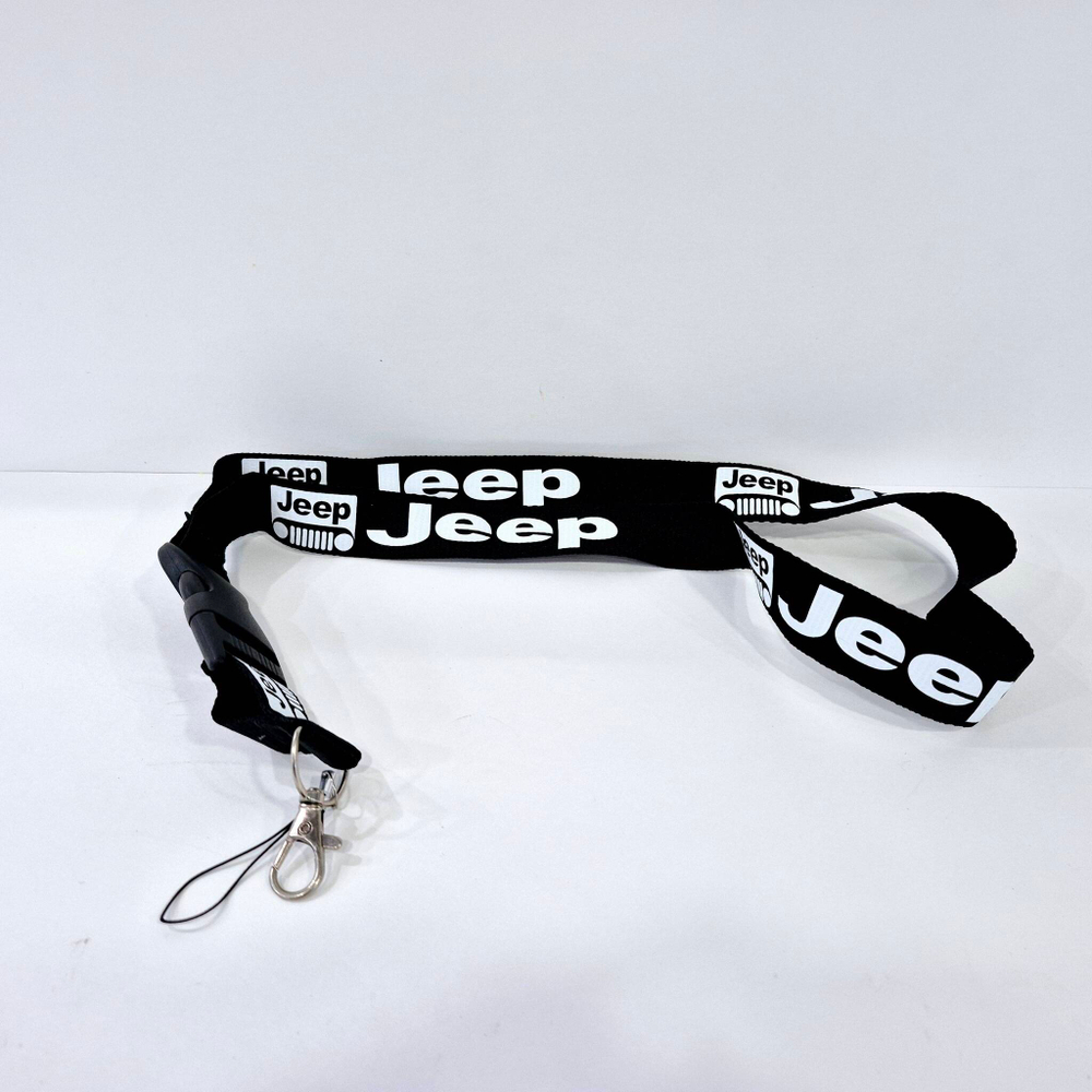 JEEP (чёрный) Люкс / Брелок, шнурок для ключей на шею JEEP (Джип), ланъярд, крафт, чёрный (1 шт)