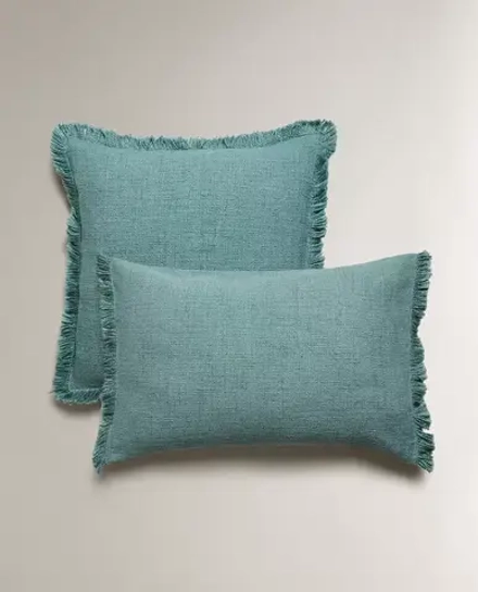 ZARA HOME НАВОЛОЧКА ДЛЯ ДЕКОРАТИВНОЙ ПОДУШКИ С БАХРОМОЙ, БИРЮЗОВЫЙ