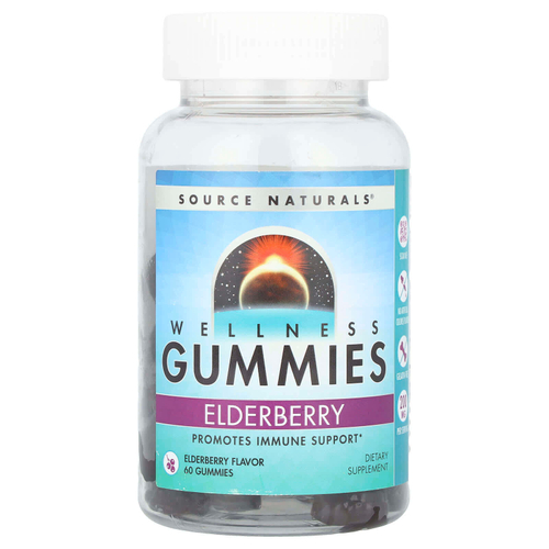 Source Naturals, Wellness Gummies, бузина, 60 жевательных таблеток