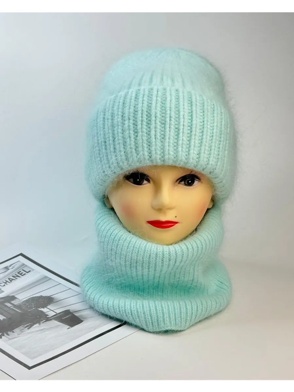 комплект шапка с шарфом- снуд зимний вязаный