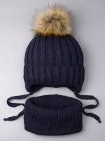 Шапка зимняя детская с помпоном и снуд