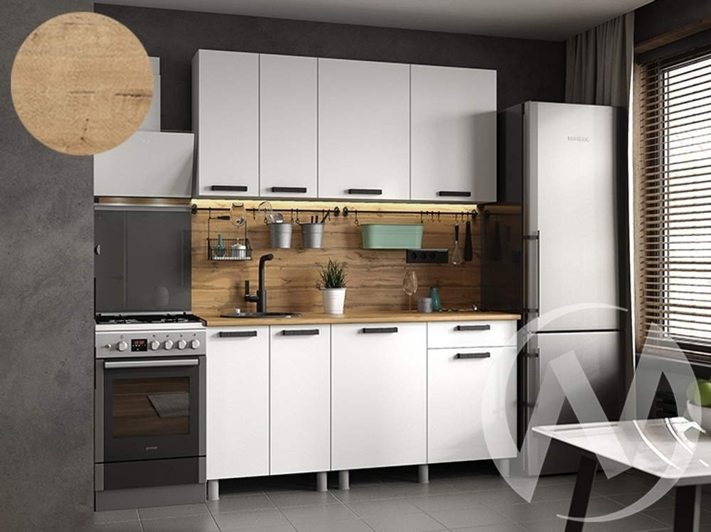 Кухня Кьяра 1.6м (корпус белый/карбон фарфор) 38мм дуб бунратти