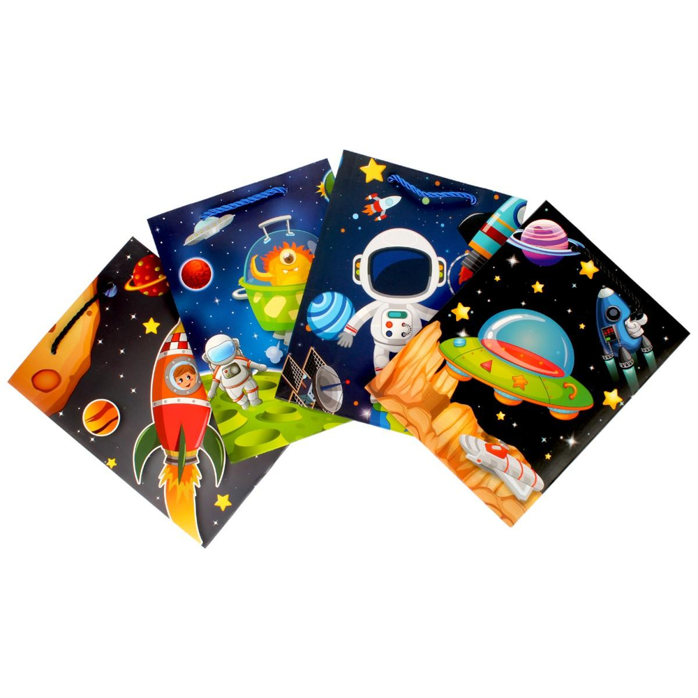 Пакет подарочный "Космос" 18*24*8,5см, ручки-лента, 4 цвета микс