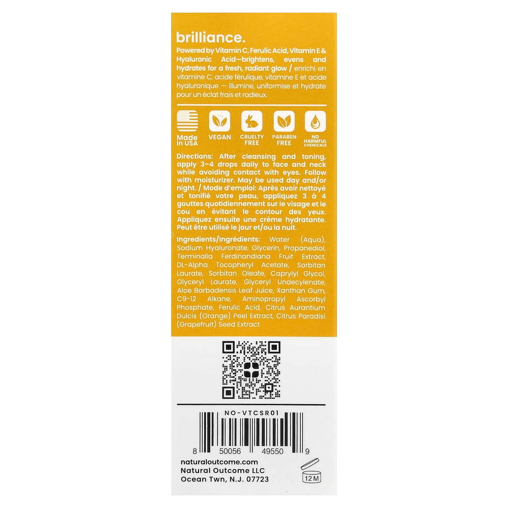 Natural Outcome, сыворотка с витамином C, C-Brilliance, 30 мл (1 унция)