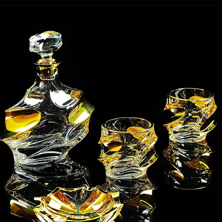 Migliore De Luxe Набор для виски Pocker: графин + 2 стакана, хрусталь, декор золото 24К