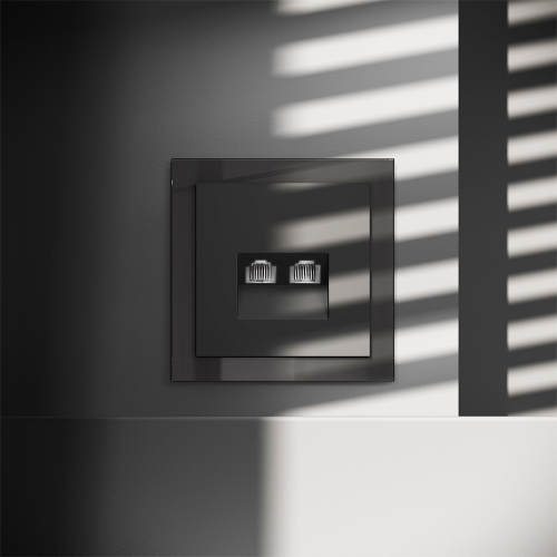 Розетка компьютерная встраиваемая VOLTUM S70 двойная RJ45+RJ45 кат.6, (черный матовый)