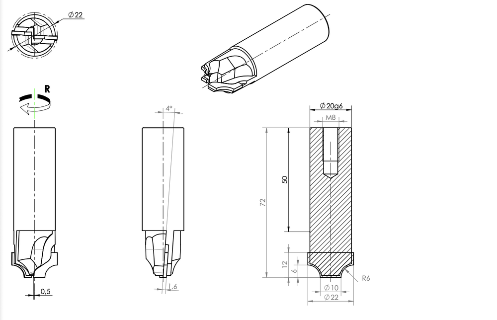 PCD концевая фреза D.22x12 S.20x50 Z2