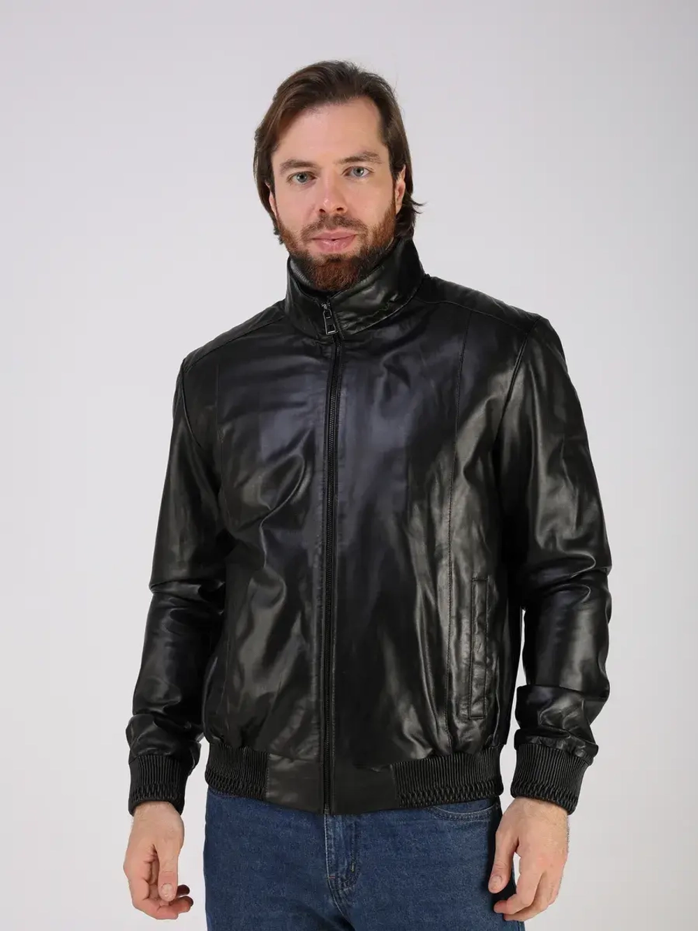 Кожаная куртка демисезонная на резинке