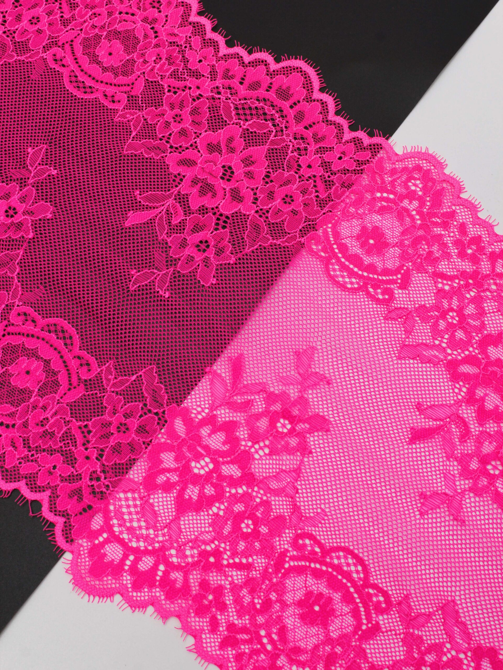 Кружево шантильи розовое неоновое эластичное ширина 22 см