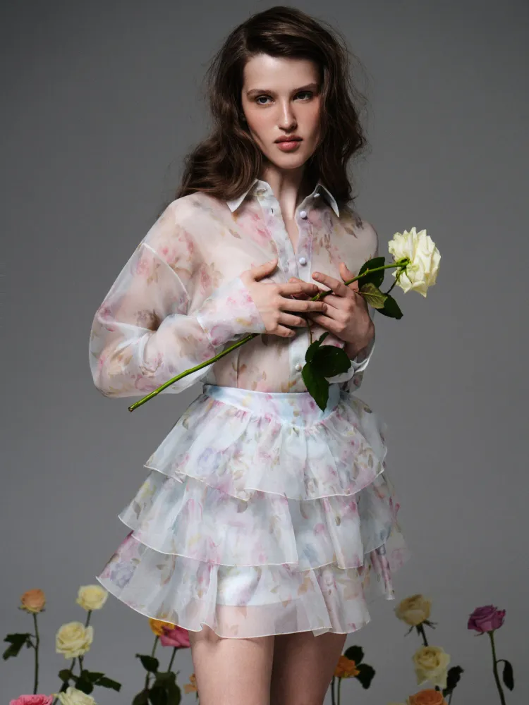 Харпер (Harper), блуза из голубой органзы с цветочным принтом