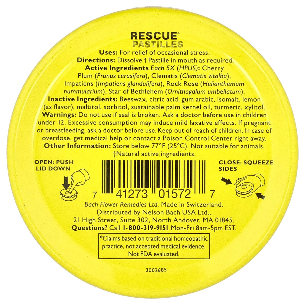 Bach, Rescue®, натуральные пастилки для снятия стресса, лимон, 35 пастилок, 50 г (1,7 унции)