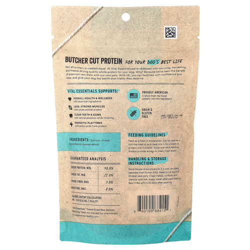 Vital Essentials, сублимированные необработанные лакомства для собак, со вкусом лосося, 70,9 г (2,5 унции)