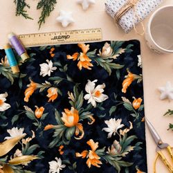 Ткань Ниагара Софт цветочная фантазия на черном