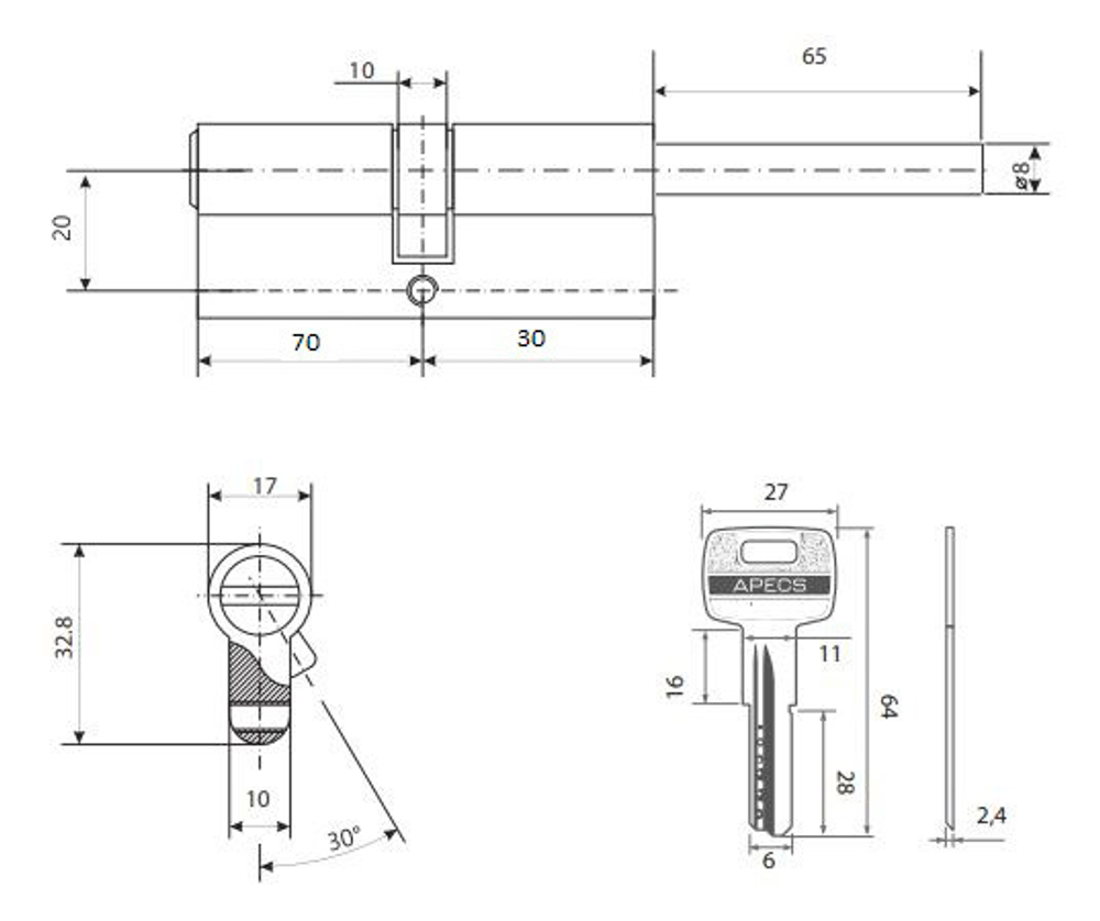 Цилиндр Апекс со штоком SM-100(30S/70)-S/65-NI