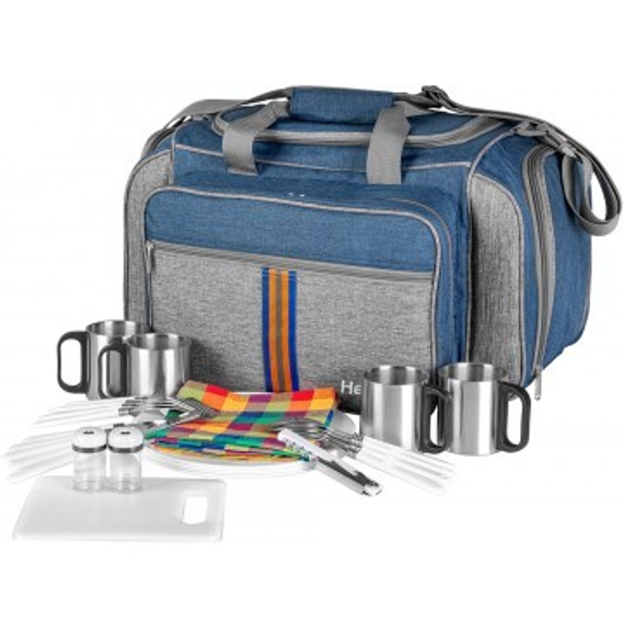 Набор для пикника Helios на 4 персоны синий/серый HS-605(4)BG