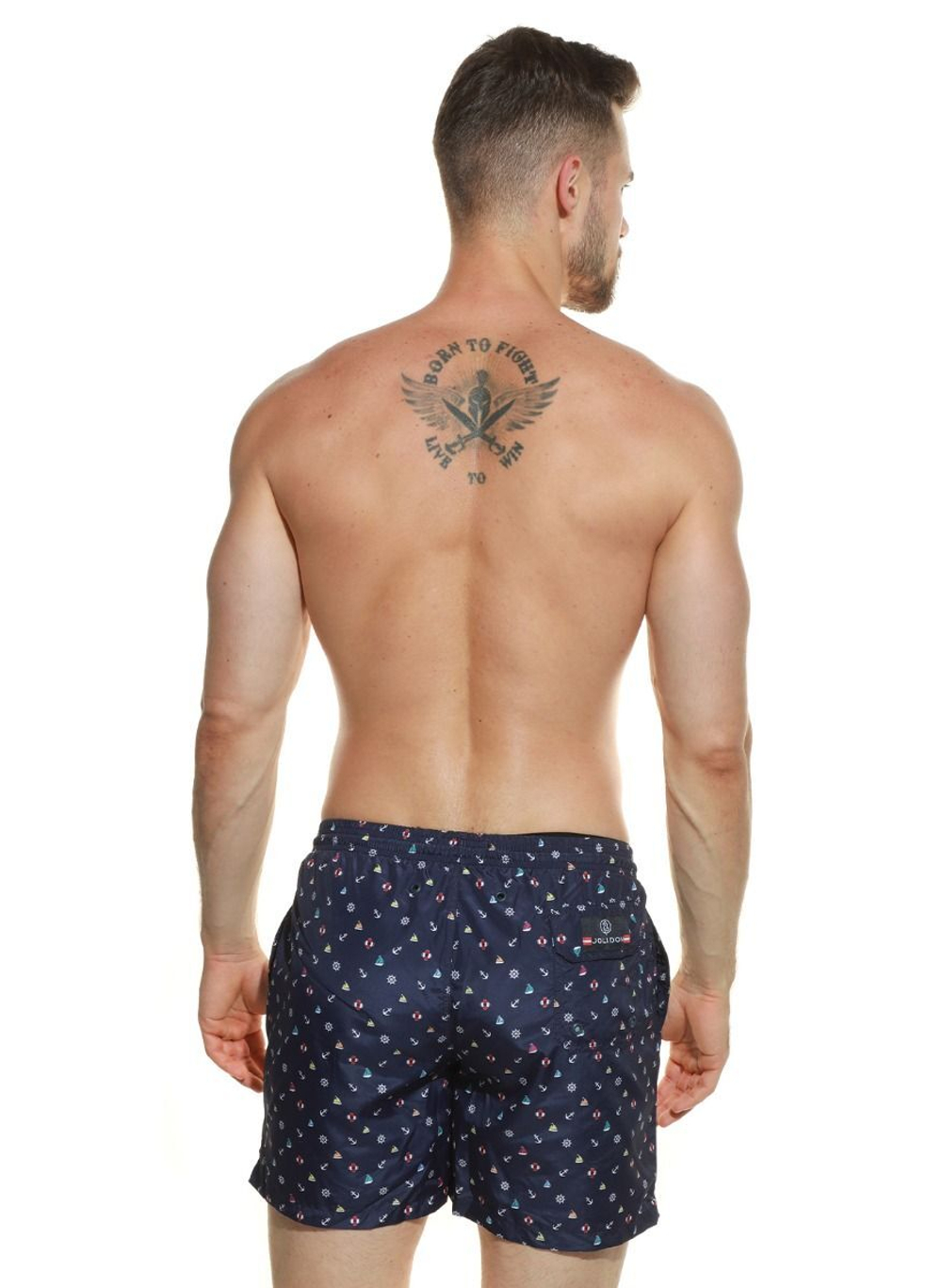 Мужские пляжные шорты с принтом в виде морских иконок (Размер: XXL) (Цвет: темно-синий)