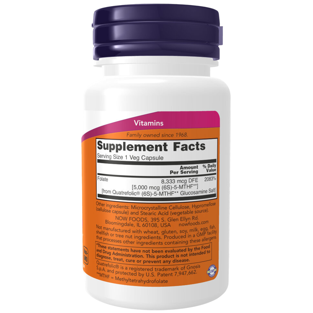 Now Foods Methyl Folate 5000 mcg 50 veg capsules, Витамин B9 (Фолиевая кислота), Метил Фолат