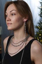 Серьги "Богема" длинные "дорожки"  с цирконами, оттенок серебро