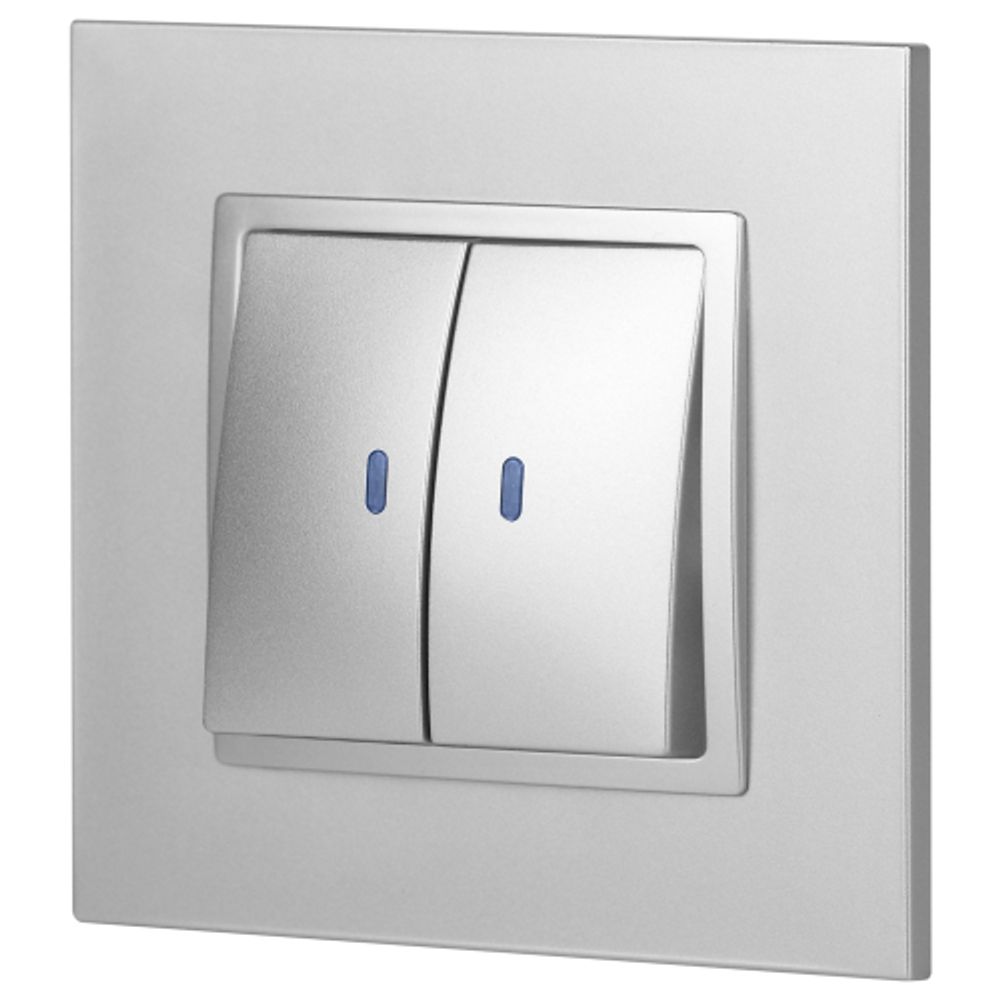 14-1105-03 ЭРА Выключатель двойной с подсветкой, 10АХ-250В, IP20, Эра Elegance, алюминий | Elegance Алюминий