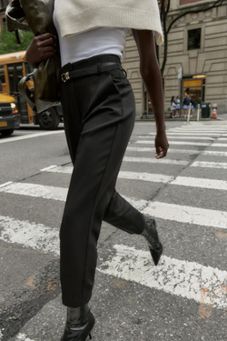 ZARA БРЮКИ С ВЫСОКОЙ ПОСАДКОЙ И РЕМНЕМ, ЧЕРНЫЙ