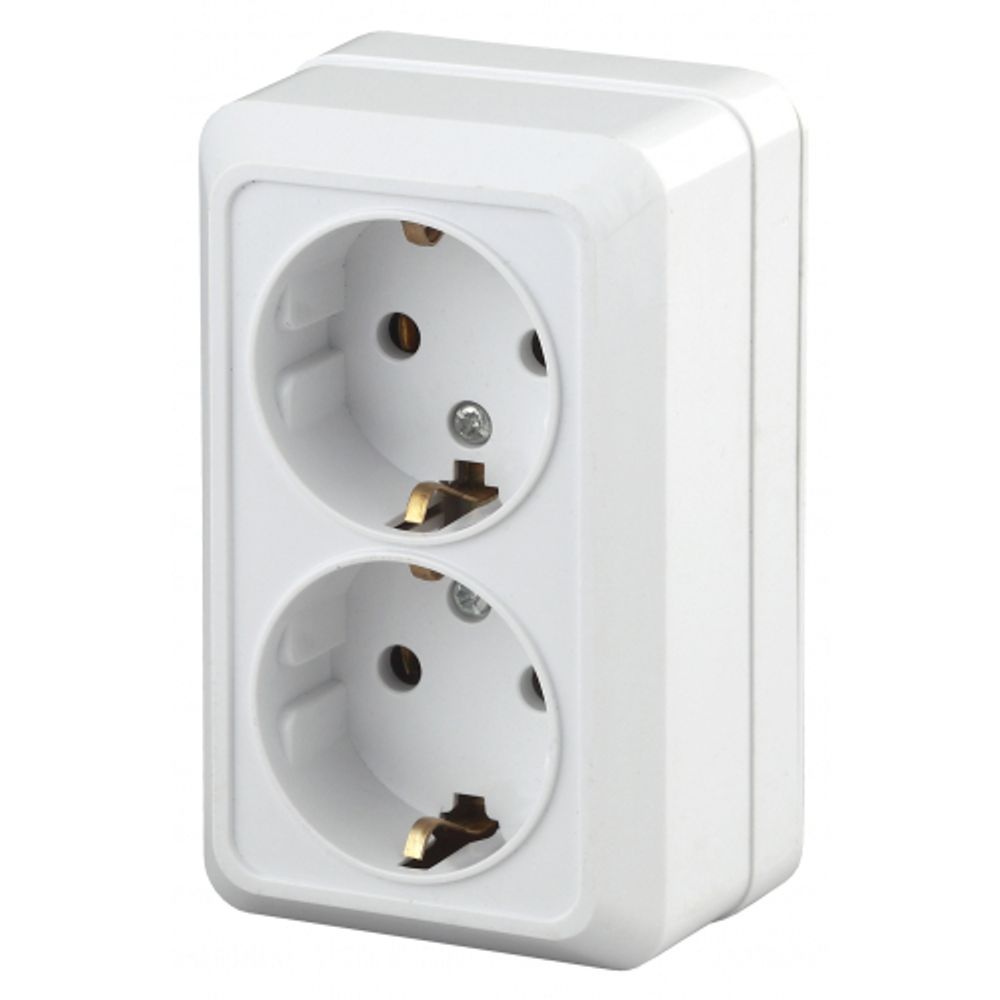 Розетка Intro Quadro 2-204-01 с заземлением двойная 2х2P+E Schuko, 16А-250В, IP20, ОУ, белый | Intro Quadro