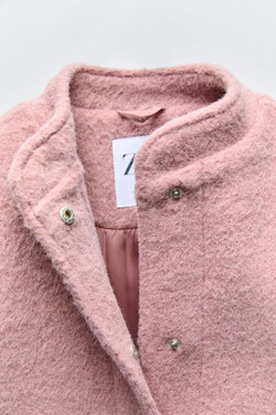 ZARA БОМБЕР ИЗ СМЕСОВОЙ ШЕРСТИ, РОЗОВАТЫЙ