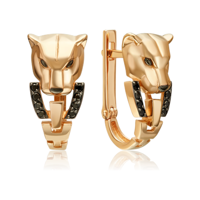 Серьги «Пантеры» с английским замком из красного золота с фианитами