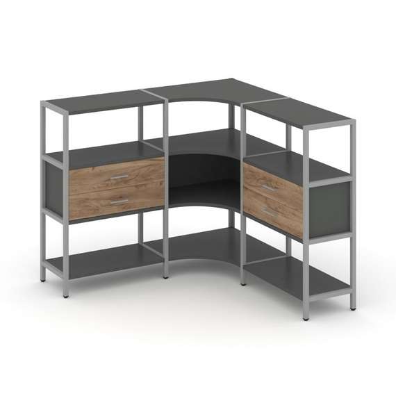 Shelf System Трехсекционный угловой стеллаж трехярусный с ящиками SN.STMU-331 Антрацит/Дуб Табак/Мет