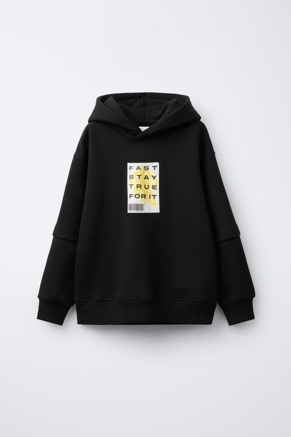 ZARA ХУДИ С ДВОЙНЫМИ РУКАВАМИ И НАДПИСЬЮ, ЧЕРНЫЙ