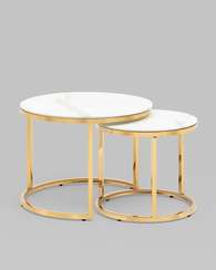 Набор журнальных столиков Селена 60 и 45 см стекло белый мрамор сталь золото