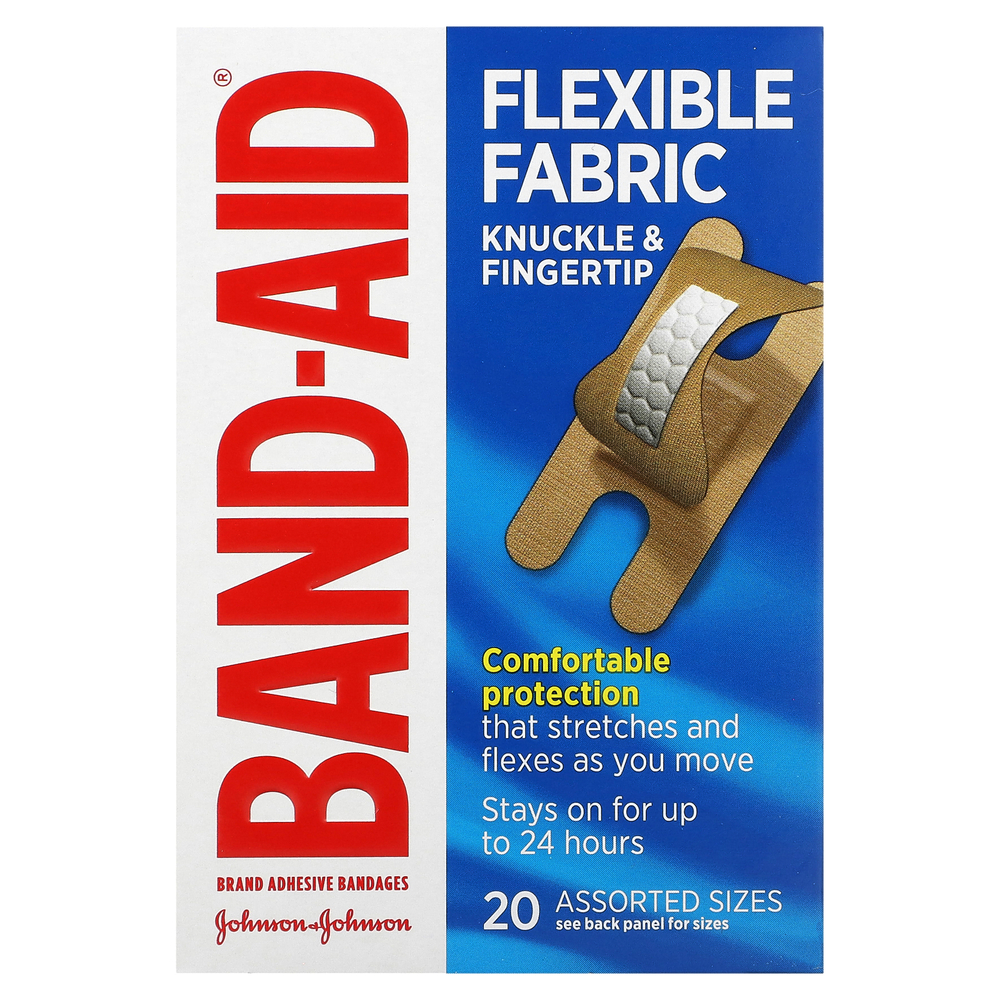 Band Aid, лейкопластыри, гибкая ткань, 20 разных размеров