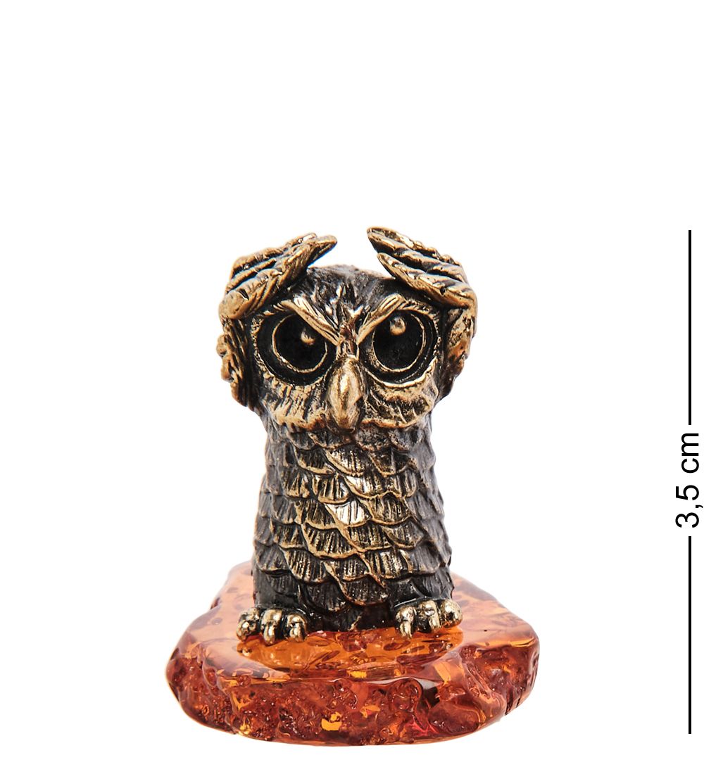 Народные промыслы AM-3252 Фигурка «Сова не слышу» (латунь, янтарь)