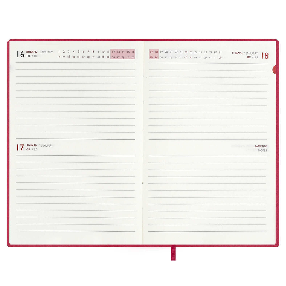 Ежедневник датированный 2026 ESCALADA, А6, 120 л., арт. 70316/ 20 БЕЙБИСКИН МАЛИНОВЫЙ (кожзам: 105x150 мм, мягкий переплёт, материал обложки: искусственная кожа "Бейбискин"; декор: тиснение фольгой; способ крепления блока: ниткошвейный; вн. блок: 120