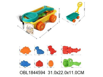 Набор для игры в песок 9 предм. тачка, совок, грабли, 6 формочек, сетка OBL1844594