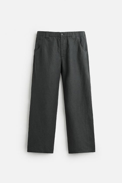 ZARA БРЮКИ СВОБОДНОГО КРОЯ ИЗ 100% КОНОПЛИ, АНТРАЦИТОВО-СЕРЫЙ