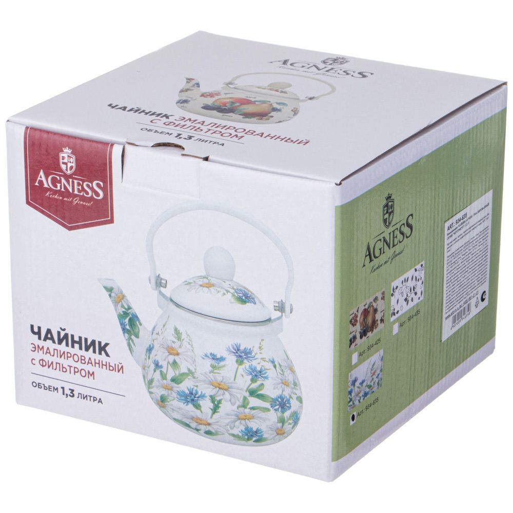 ЧАЙНИК AGNESS ЭМАЛИРОВАННЫЙ СЕРИЯ "SENTIMENT", 1,3 Л