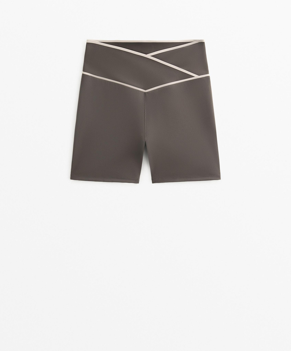 OYSHO Шорты Perfect-adapt с V-образным вырезом и талией 10 см, серо-коричневый