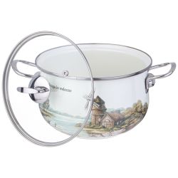 КАСТРЮЛЯ AGNESS ЭМАЛИРОВАННАЯ СО СТЕКЛЯННОЙ КРЫШКОЙ СЕРИЯ "FAMILY HOUSE", 2,8 Л ДИА. 20СМ