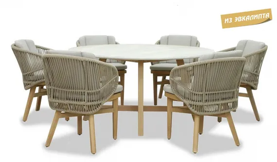 Комплект уличной мебели Mali из массива эвкалипта, стол Ø150 см, 6 стульев