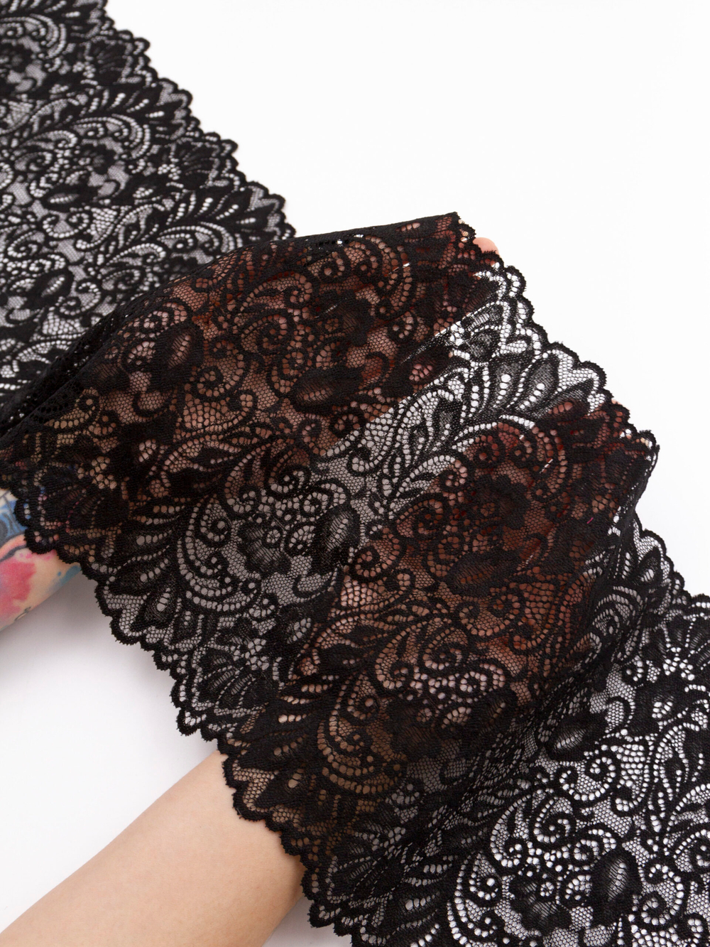 Эластичное кружево черное ширина 20 см