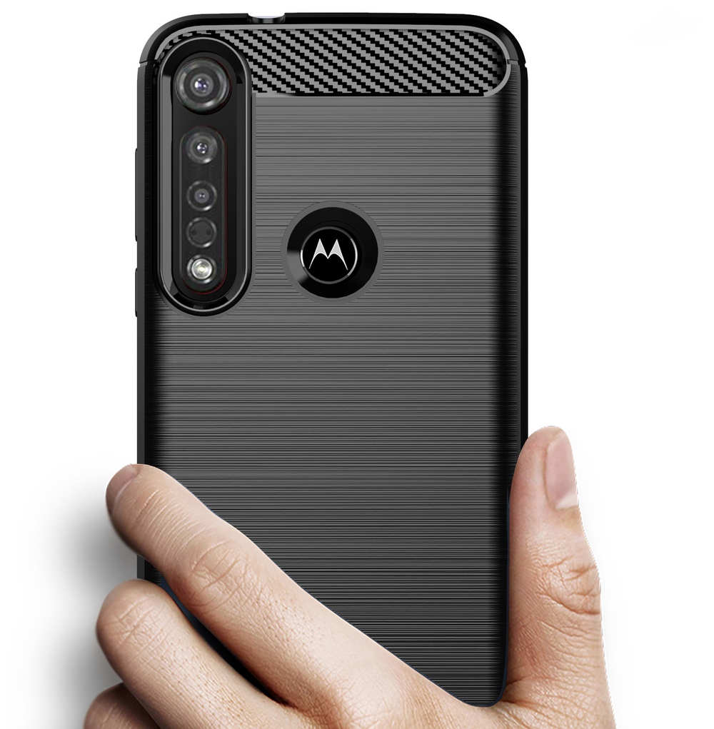 Чехол для Motorola Moto G8 plus цвет Black (черный), серия Carbon от Caseport