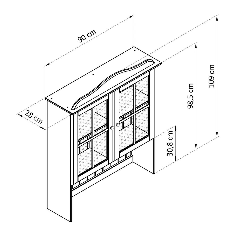 Шкаф витрина, 90х28х109, Лена, стеклянная для посуды, буфет двухдверный, с 2 полками (верхняя часть буфета Лена), массив сосны, зеленый эвкалипт, Dipriz