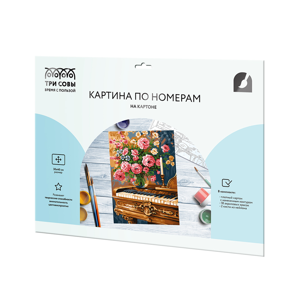 Картина по номерам на картоне "Цветочная мелодия", 30*40, с акриловыми красками и кистями, ТРИ СОВЫ